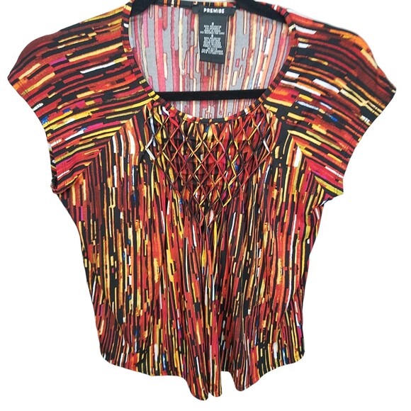 Premise Womens Sz S Multicolor Geometric Cap Sleeve Blouse - Picture 8 of 10